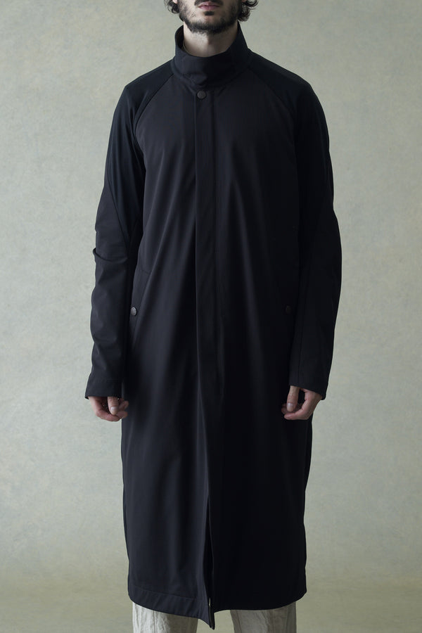 DEVOA stand collar zipper woven long jacket CTK-TBHS black